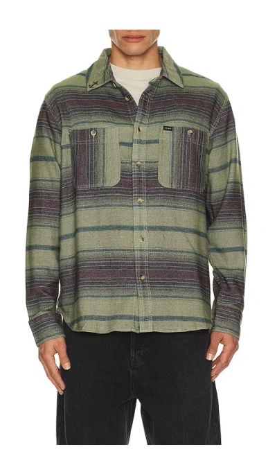 Dark Seas Summit Multi Stripe Flannel Button-up Shirt In Green