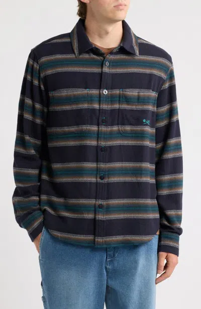 Dark Seas Summit Multi Stripe Flannel Button-up Shirt In Navy