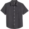 Dark Seas Textured Short Sleeve Cotton Button-up Shirt In Gray
