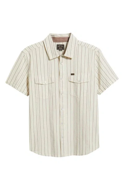 Dark Seas Vigilante Stripe Short Sleeve Cotton Snap-up Shirt In Neutral