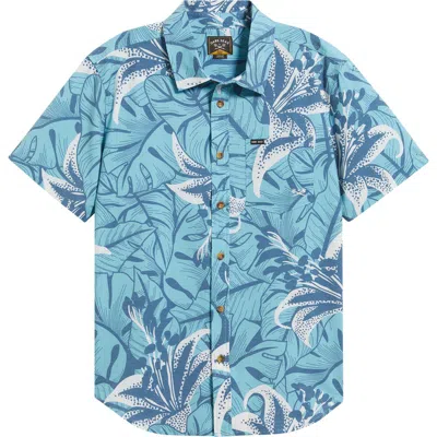 Dark Seas Webster Floral Short Sleeve Cotton Buttion-up Shirt In Blue