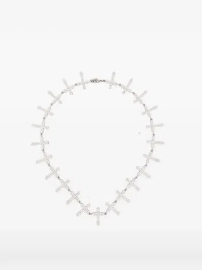 Darkai Cross Tennis Crystal-embellished Necklace In Silver