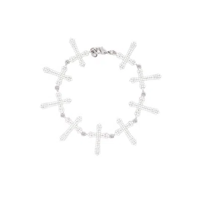 Darkai 18k White Gold Cross Tennis Bracelet In Metallic