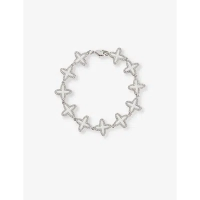 Darkai Mens White & White Clover Pavé 18ct White Gold-plated Brass And Stainless-steel Bracelet
