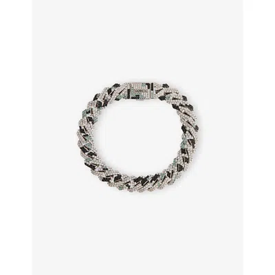 Darkai Mens White & Mix Camo 18ct White Gold-plated Stainless-steel And Pavé-stone Necklace