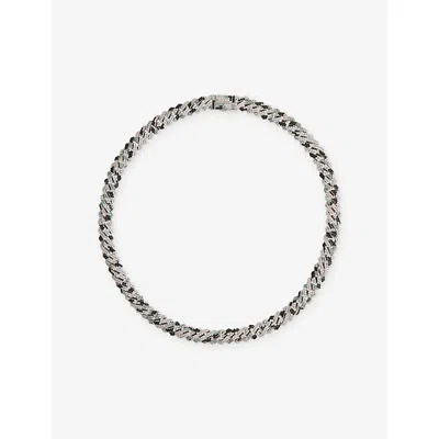 Darkai Mens White & Mix Camo 18ct White Gold-plated Stainless-steel And Pavé-stone Necklace
