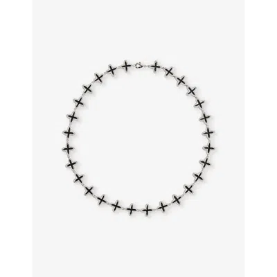 Darkai Mens  Clover 18ct White Gold-plated Brass And Stainless-steel Necklace In White & Black