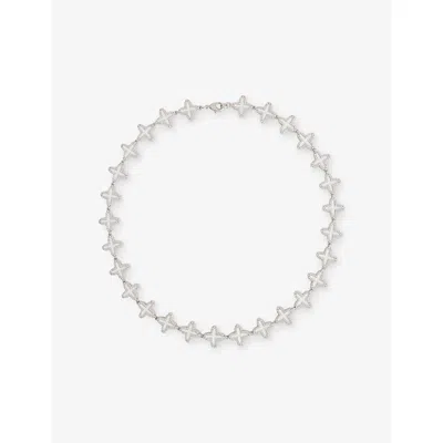 Darkai Mens White & White Clover 18ct White Gold-plated Stainless-steel, Brass And Diamond Stone Necklace