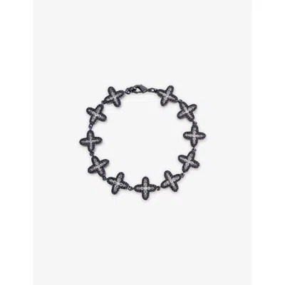 Darkai Mens Black & White Clover Black Stainless-steel, Brass And Brilliant-cut Diamond Stone Bracelet