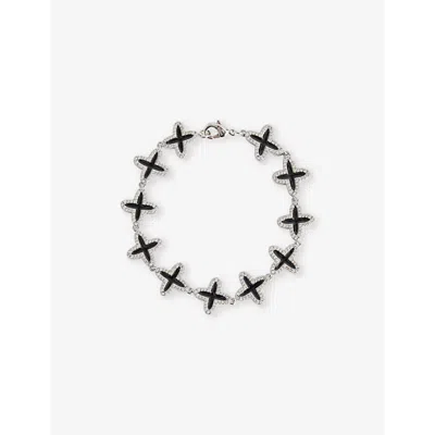 DARKAI MENS WHITE & BLACK CLOVER PAVÉ 18CT WHITE GOLD-PLATED BRASS AND STAINLESS-STEEL BRACELET