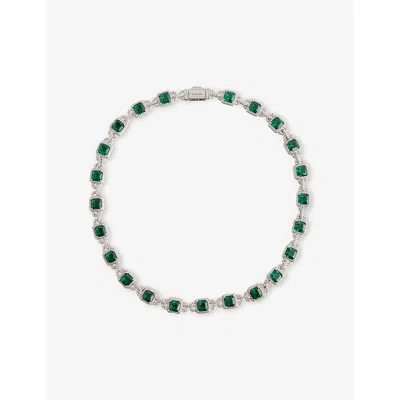 Darkai Mens White & Emerald Mariner 18ct White-gold Plated Stainless-steel, Brass And Emerald Necklace In Green