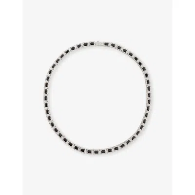 Darkai Mens White & Black Tennis 18ct White Gold-plated Stainless Steel, Brass Pavé-emerald Necklace
