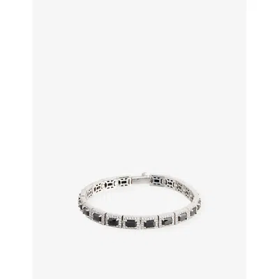 Darkai Mens White & Black Tennis 18ct White Gold-plated Stainless Steel, Brass Pavé-emerald Necklace In Silver