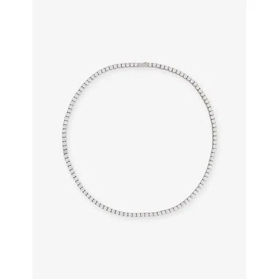 Darkai Mens Tennis Long 18ct White Gold-plated Stainless Steel, Brass Pavé-stone Necklace Necklace In Metallic