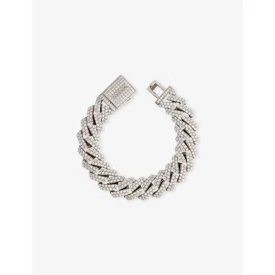 Darkai Mens White 18ct White Gold-plated Stainless-steel, Brass And Pavé-stone Bracelet