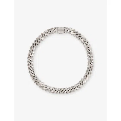 Darkai Mens White 18ct White Gold-plated Stainless-steel, Brass And Pavé-stone Necklace