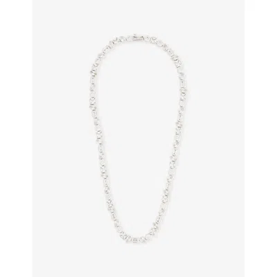 Darkai Mens Mixed Bezels 18ct White Gold-plated Stainless Steel, Brass And Pavé-stone Necklace