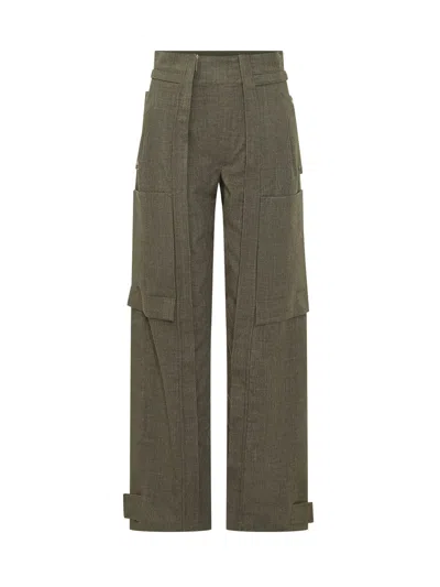 Darkpark Adriana Cargo Pants In Linen-blend Twill In Green Melange