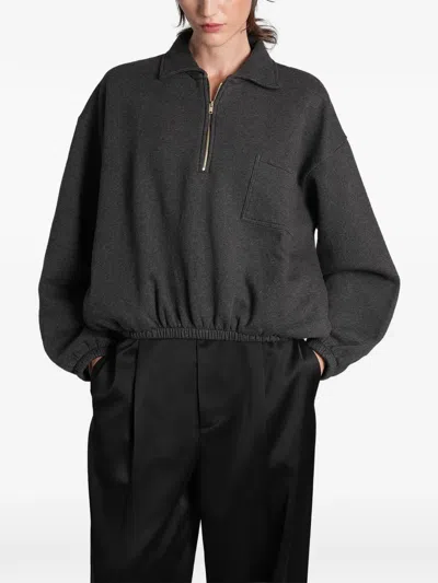 Darkpark Alva Quarter-zip Elasticated-hem Cropped Sweatshirt In Gray