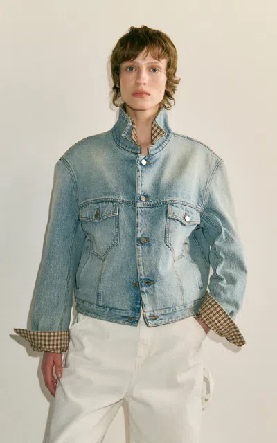 Darkpark Ana Checked-collar Denim Jacket In Blue