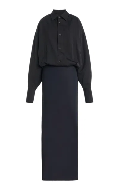 Darkpark Barbara Wool Maxi Shirt Dress In Black