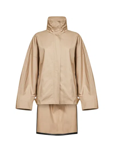 Darkpark Beige Cotton New Celine Asymmetric Aviator Bomber Jacket In Neutral