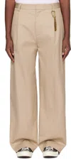 Darkpark Pleated Straight Trousers In Beige 0085