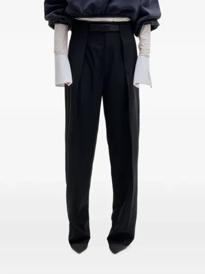 Darkpark Ronda Leather Belt Pleated Trousers In Blue