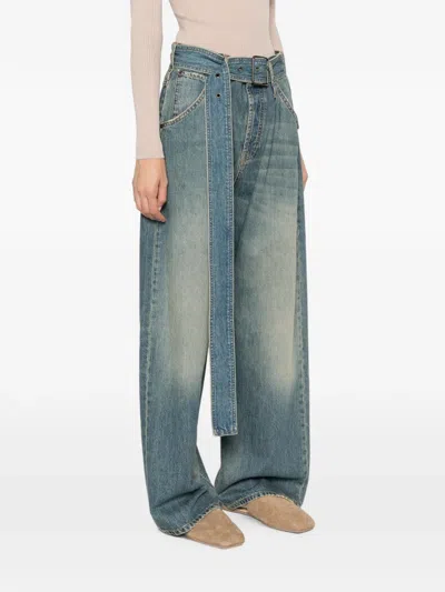 Darkpark Belted Wide-leg Jeans In Blue