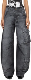 Darkpark Rosalind Barrel Leg Cargo Pants In Cement Grey / Black