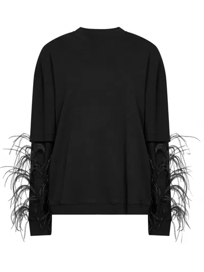 Darkpark Black Troy Feather-embellished Double-sleeve Sweatshirt