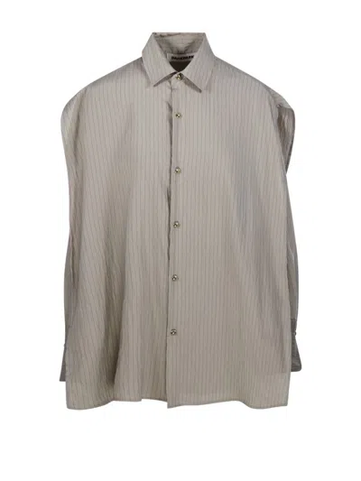 Darkpark Striped Cape Shirt Collared Neck In Beige