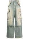 Shop Darkpark Bleach-effect Wide-leg Cargo Jeans In Blue