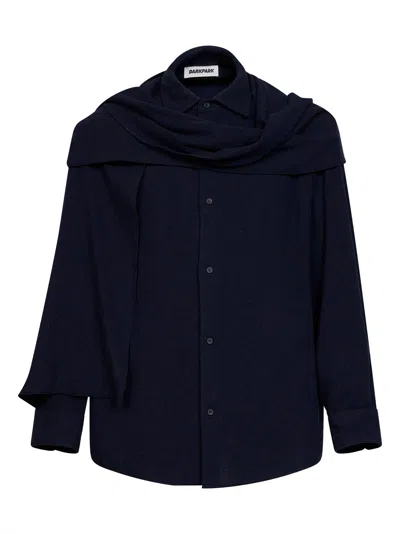 Darkpark Blue George Cashmere Wool Detachable Scarf Shirt