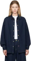 Darkpark Keanu Ruched Denim Shirt In Deep Blue