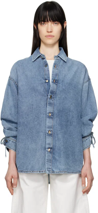 Darkpark Blue Keanu Tencel Denim Rouche Shirt In W021 San Fran Blue