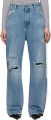 Shop Darkpark Blue Lisa Chain Adorned Loose Fit Carpenter Jeans In Light Wash Ripped