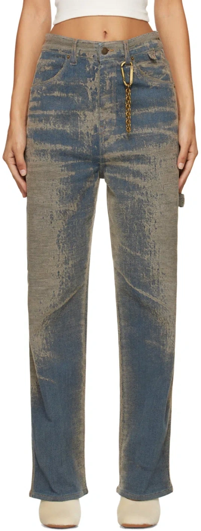 Darkpark Blue Lisa Jacquard Loose Fit Carpenter Jeans In Faded Sand Wash