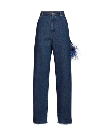 Darkpark Blue Lisa Wide-leg Jeans With Feather Details