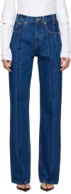 Darkpark Lu Straight Leg Pleat Effect Fitted Jeans In Blue Pleat Wash