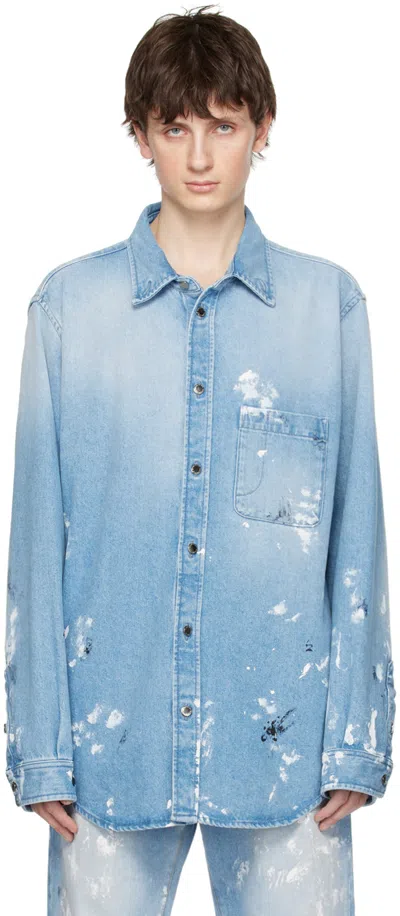 Darkpark Blue Victor Denim Shirt In Light Wash Marble Lm