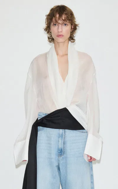 Darkpark Bria Long Sleeve Cotton-silk Shirt In White
