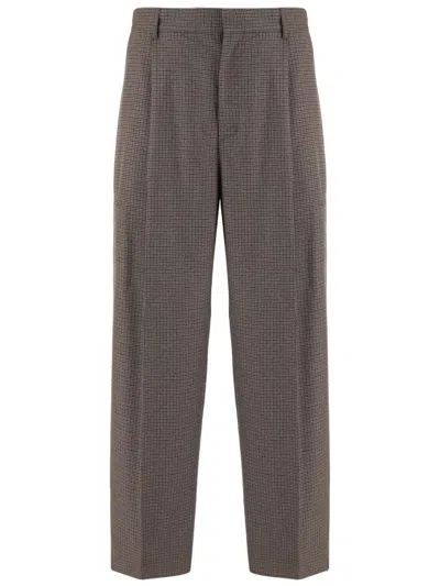 Darkpark Brown Checked Stretch Viscose Straight-leg Pants In Green