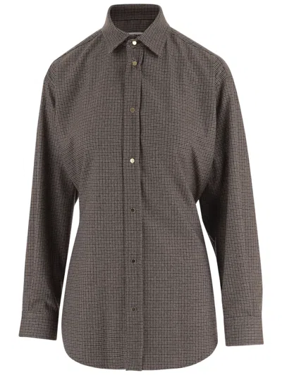Darkpark Brown Checked Stretch-viscose Shirt In Gray