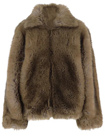 Darkpark Brown High-collar Faux Fur Jacket In Black