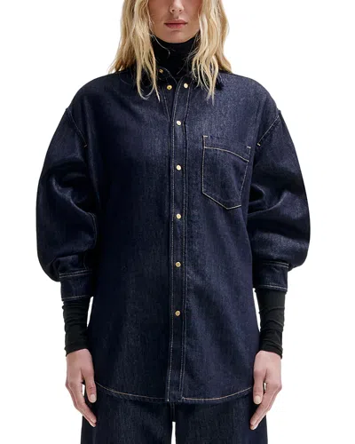 Darkpark Button Front Long Sleeve Denim Shirt In Raw Blue Denim