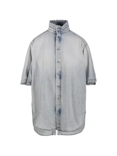 Darkpark High-neck Short Sleeved Shirt In Blue