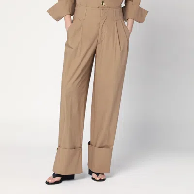 Darkpark Camel-coloured Cuffed Trousers In Burgundy