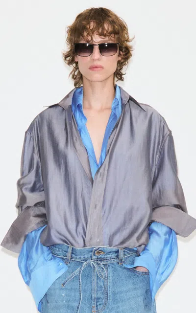 Darkpark Camelia Layered Satin Shirt In Gray