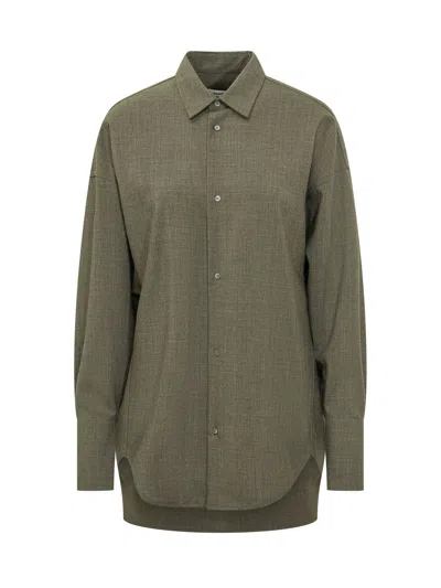 Darkpark Carla Oversized Linen-blend Shirt In Green Melange